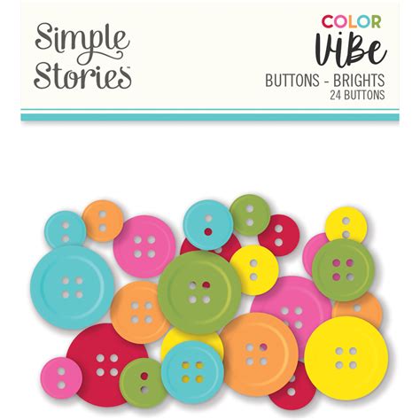 Color Vibe Buttons in Brights from Simple Stories 24 Buttons/Package